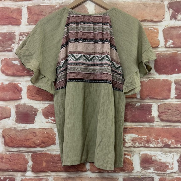 Umgee Tunic Top Women's Small Green Boho Abstract Crinkle Casual High Low Shirt - Picture 4 of 8